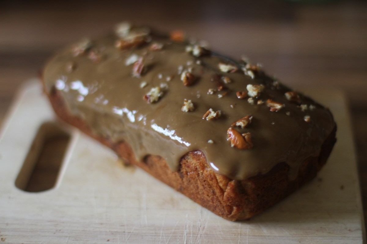 Spiced Banana Bread with Pecans and a Coconut Toffee&nbsp;Topping.